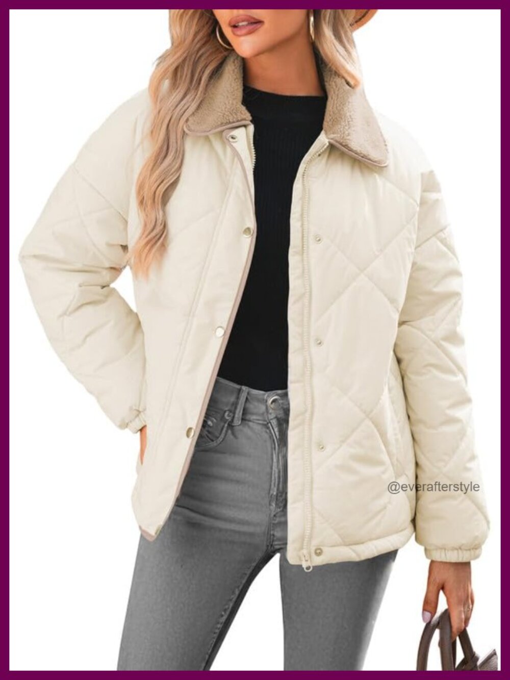 Women's Quilted Puffer Jacket Long Sleeve Snap Front Loose Fit Winter Coat